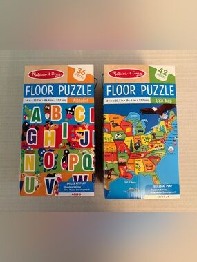 Set of Melissa & Doug Kids Floor Puzzles - Alphabet & United States Map